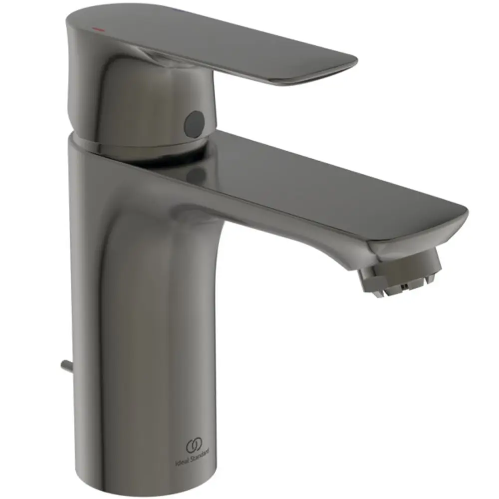 Funktionale Armatur in Magnet Grau von Ideal Standard mit einem langen Auslauf und einem Hebel zur Steuerung des Wasserflusses.
